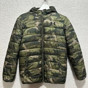 Under Armour Boys Long Sleeve Full Zip‎ Reversible Green Puffer Jacket Size YM?